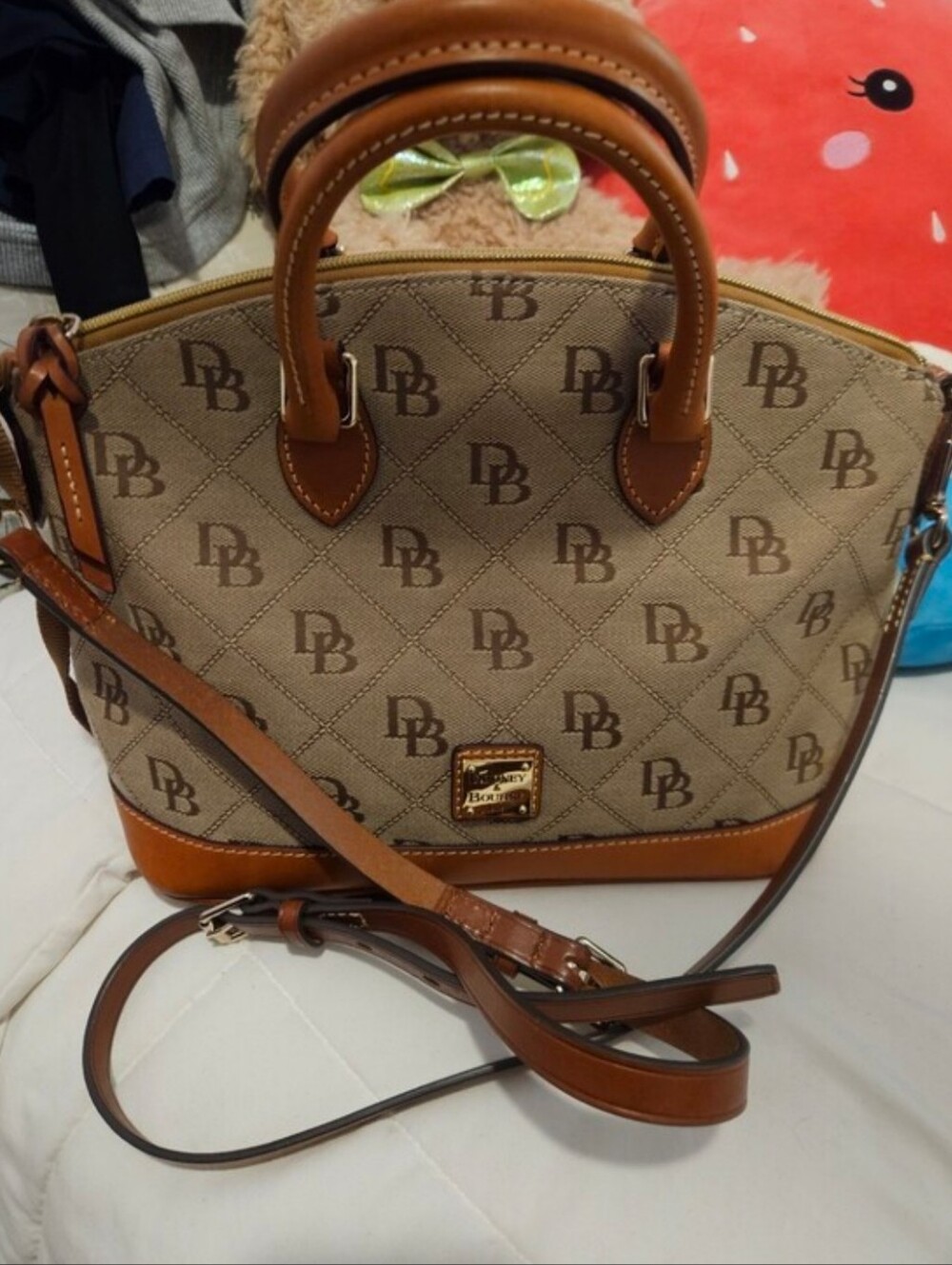 Dooney & Bourke Tan & Beige Signature DB Dome Satchel